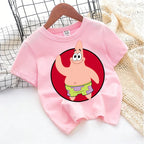 Cute SpongeBobs T-shirt Kids Anime Round Role Boys Girl Toddler Cotton Streetwear Tees Casual Short Sleeve Childern Clothes Tops