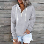 Plus size women's clothing hoodies casual home wear women's zipper hooded pockets solid color waffle grid long sleeved hoodies