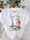 Casual Top for Summer Spring Women's Clothing Paris Print Crew Neck T-shirt Short Sleeve Unisex Fashion Aesthetic Clothes