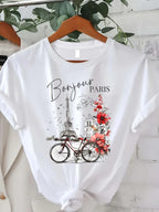 Casual Top for Summer Spring Women's Clothing Paris Print Crew Neck T-shirt Short Sleeve Unisex Fashion Aesthetic Clothes