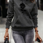 Women's autumn and winter warm and loose casual heart-shaped printed velvet long sleeved hooded sweatshirt