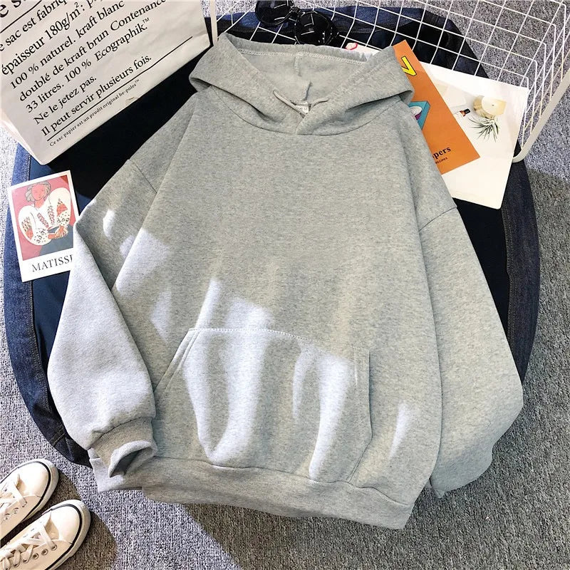 Unisex Oversized Hoodie Minimalist Solid Color French Pullover Women Streetwear Essentials Unisex Couple Hooded Sweatshirt