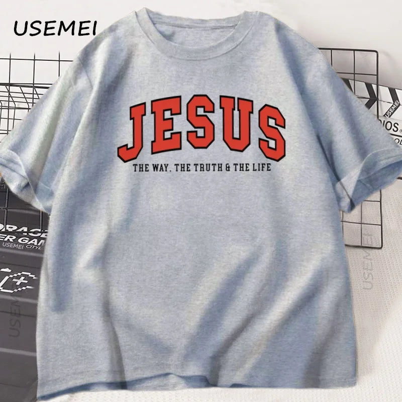 Jesus T Shirt The Way The Truth The Life Tshirt Christian Varsity Football Tees Bible Verse Faith T-shirt Men Women Clothes