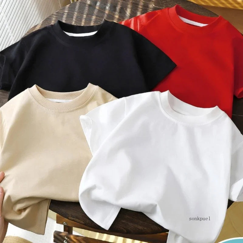 2025 Children's Cotton Short Sleeve White Red Black T-shirt Girls' Summer Baby Clothes Kids Boys' Tops