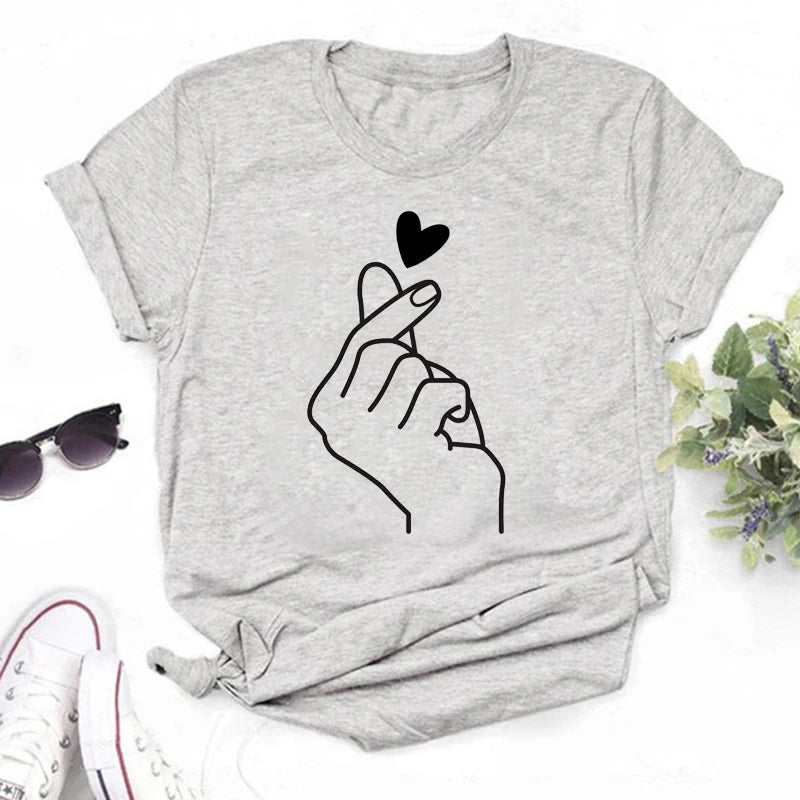 New Women T Shirt Cute Than Heart Printed T-shirt Fashion Love Heart Loose Short Sleevs Round Neck T-shirt Casual Female Tops