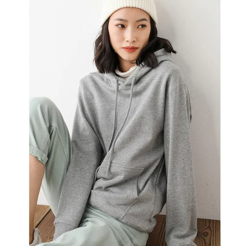 Women Hoodies 100% Cotton Spring Autumn Loose Long Sleeve Pullovers Solid Casual Ladies Outerwear Hooded Hoodie Womens Clothing
