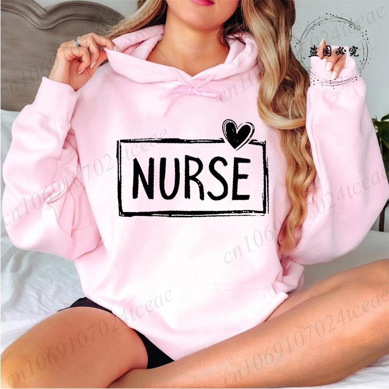 Nurse Print Women Hoodies, Casual Nurse Life Graphic Sweatshirts Tops, Nursing Student Gift, Soft Long Sleeve Hoodies for Ladies