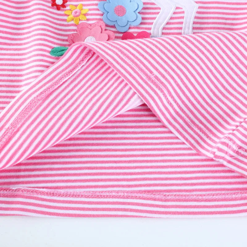 Jumping Meters 2-7T Striped Unicorn Cotton Girls T Shirts Summer Children's Clothes Short Sleeve Kids Tees Tops Baby Costume