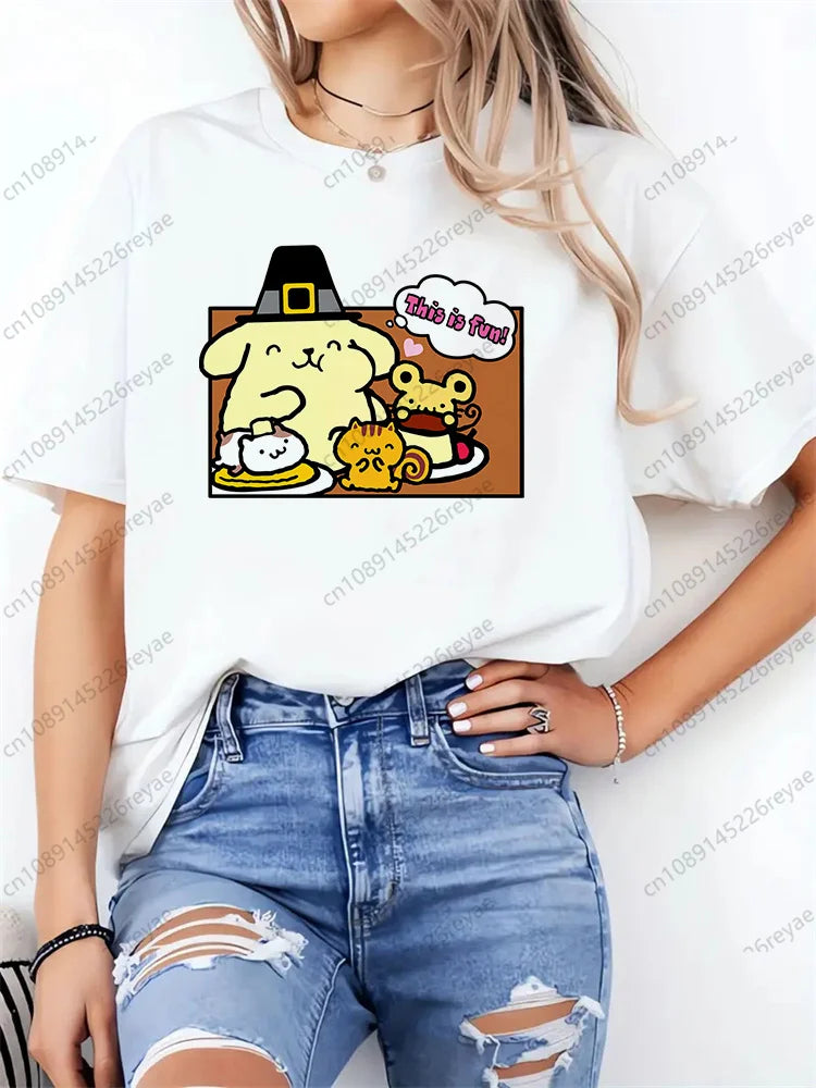 Women T Shirt Funny Pom Pom Purin Printed Tops Tee Female Short Sleeve Tshirt Harajuku Tee Shirts 90s Girls T-shirts