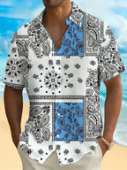 Hawaii Shirts for Men 3D Paisley Graphic Short-sleeved T-shirt Casual Lapel Buttons Male Tops Summer Oversized Bohemian Man Tees