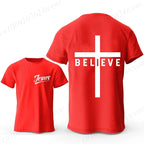 Men's Fashion Summer T-shirts Believe Cross Jesus Creative Graphic Printed Tshirts Casual Short Sleeved T-shirt Christian Tops