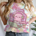 Girls' Summer Clothes Cute Axolotl Playing Games Graphic T-Shirt 3D Print Tie Dye Children's Clothing for Girl Short Sleeve Tee