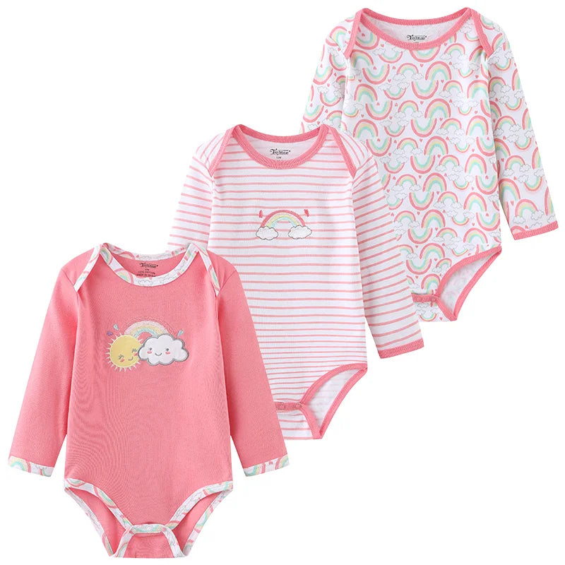 Kiddiezoom 3 Pcs Newborn Cartoon Long Sleeve 100%cotton Baby Boy Girl Bodysuit Soft Infant Onesies Clothes