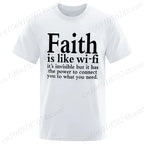 Men's Street Wear Faith Is Like Wifi God Jesus Religious Christian Funny T-shirt Short Sleeve Streetwear Summer T Shirts Men Top