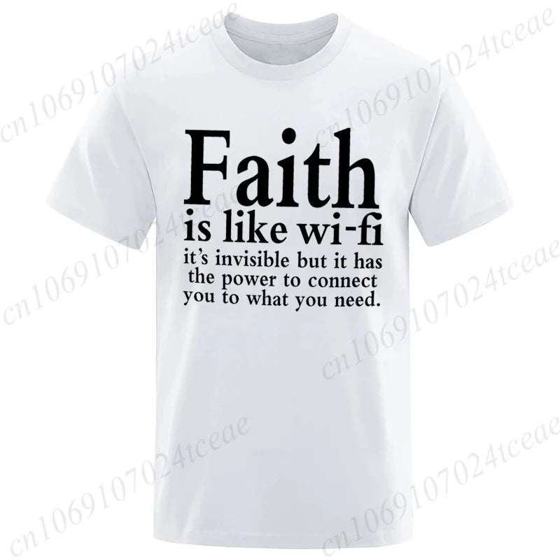 Men's Street Wear Faith Is Like Wifi God Jesus Religious Christian Funny T-shirt Short Sleeve Streetwear Summer T Shirts Men Top