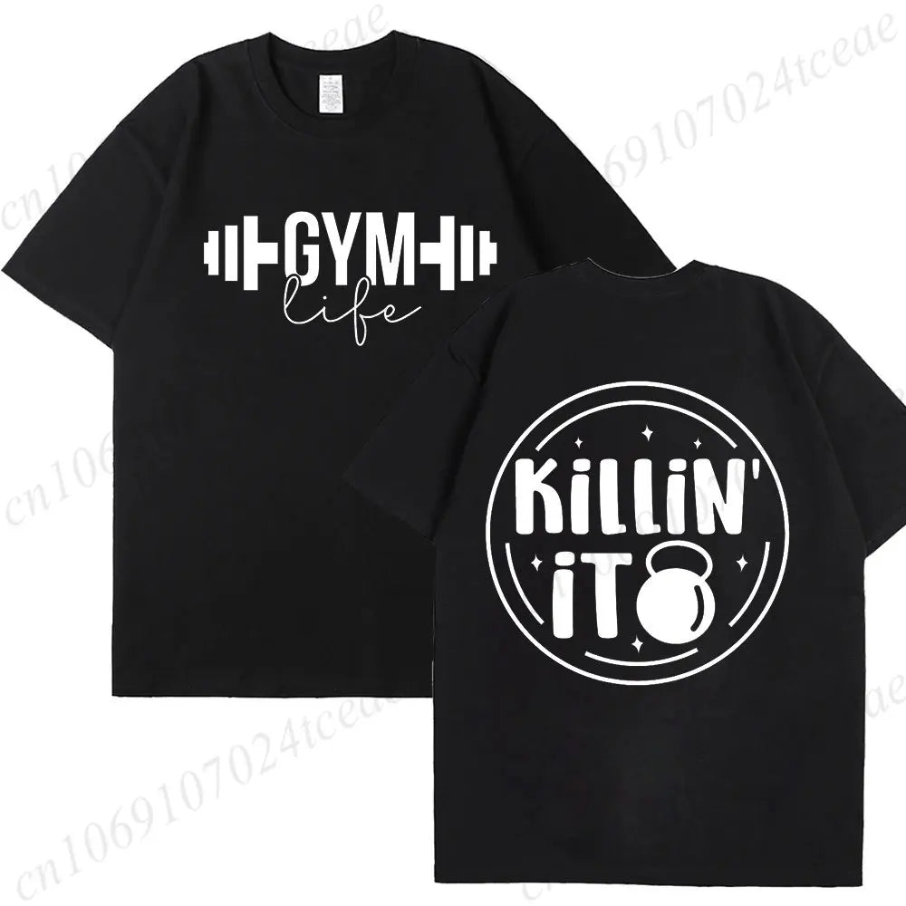 Funny Gym Life T-Shirts for Women Workout Summer Short Sleeve Tees Motivational Positive Tees Cute Exercise Fitness Tops