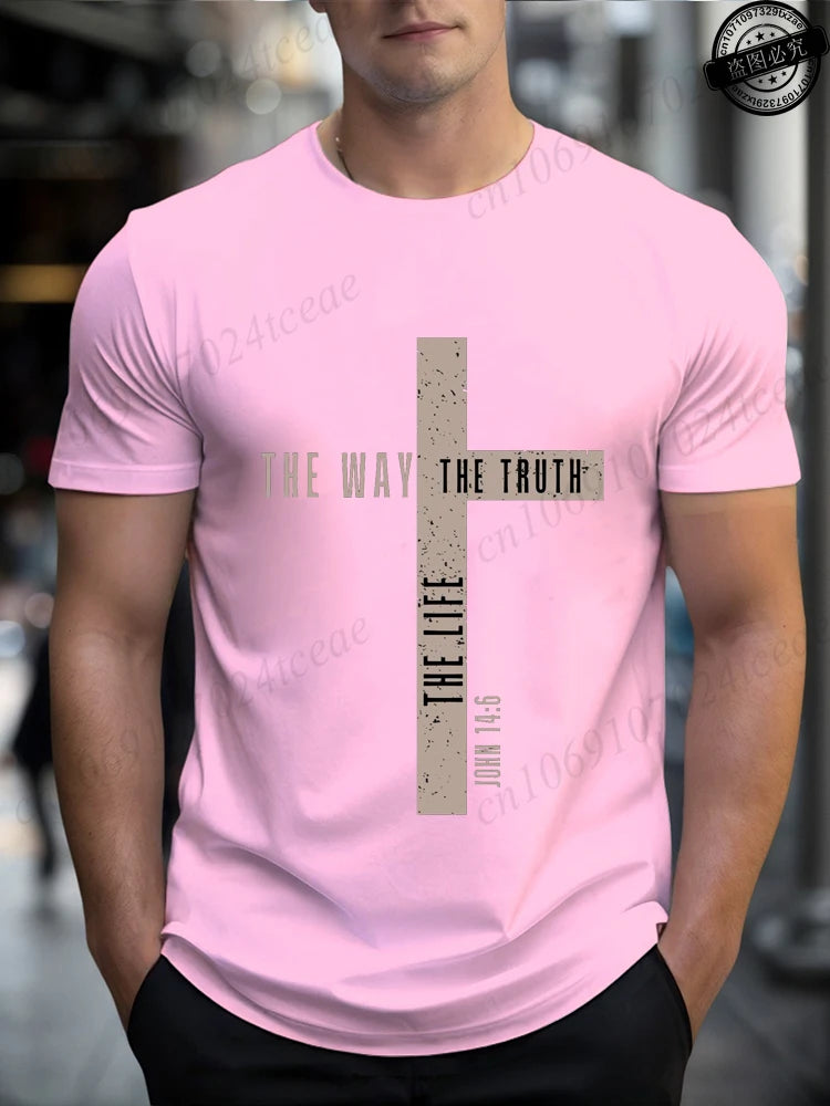 Mens Jesus Is King T-Shirts,The Way The Truth The Life Tops,Bible Verse Jesus Shirt,Mens Christian T-Shirt,Cross Vintage Tees