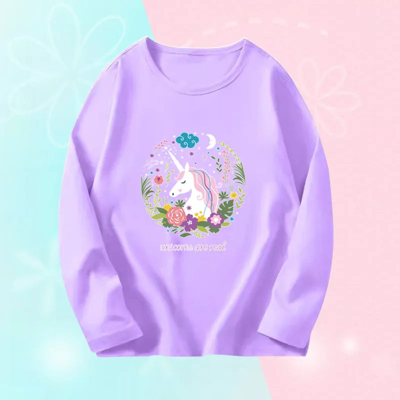 Toddlers Autumn T-shirts For Girl Long Sleeve Cute Tee Shirts Biggirl Casual T-shirts Little Girl Cotton Spring T-shirts