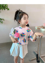 1pcs Summer Kids Flower Print Tops Clothes Girls Korean Style Shirt Children Short Sleeve T-shirts Child Casual Comfort T Shirs