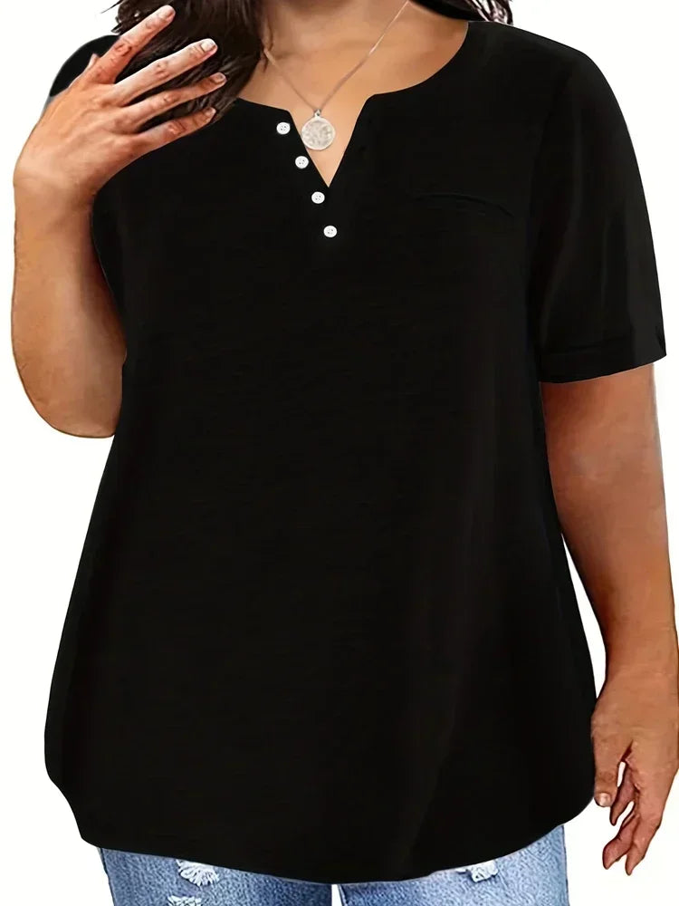 Plus Size 1XL-8XL Women's Loose Tops Ladies Casual V-neck Short Sleeve Pocket T-shirt Spring and Summer New Style