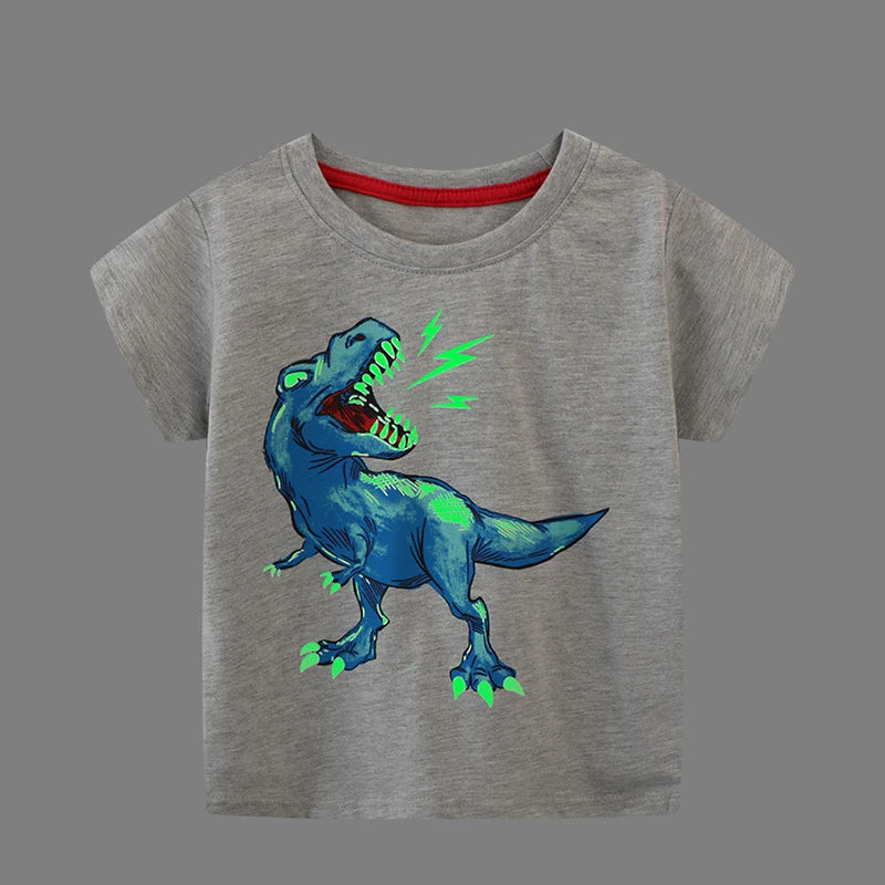 Little maven 2026 New Fashion Boys T-shirt Summer Luminous Dinosaur Animal Cotton Causal Clothes Lovely Tops for Kids 2-7 year