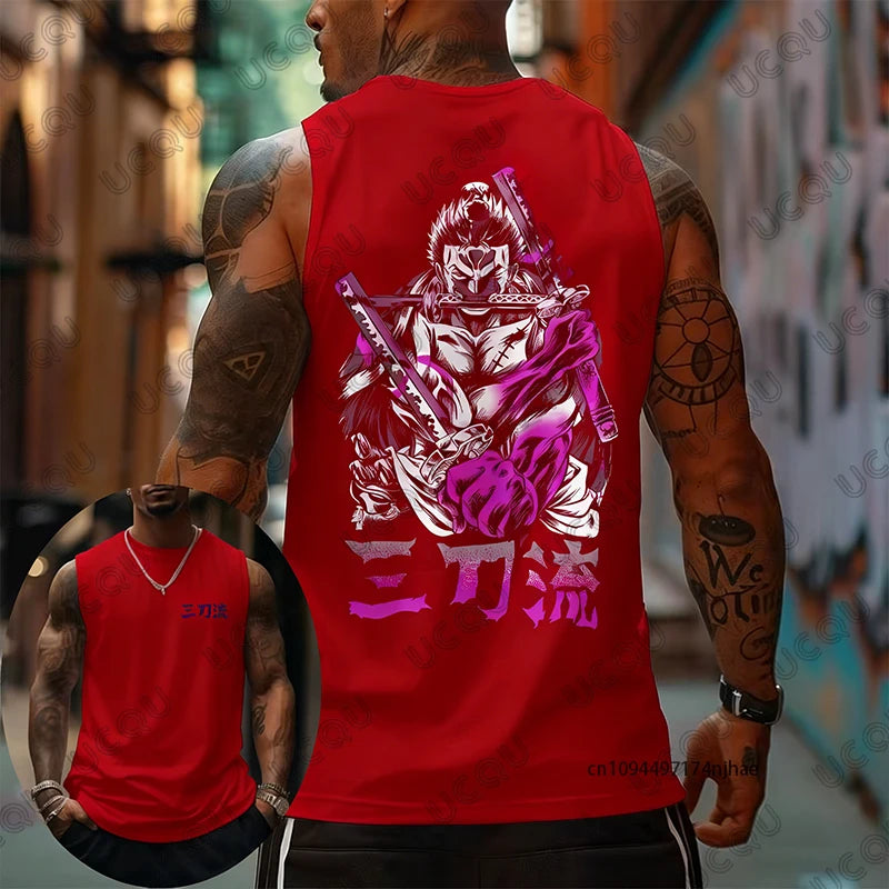 One Piece Anime Roronoa Zoro Print Sleeveless T-Shirt For Men Summer Sports Fitness Vest Tank Top Casual Oversized Unisex Tees