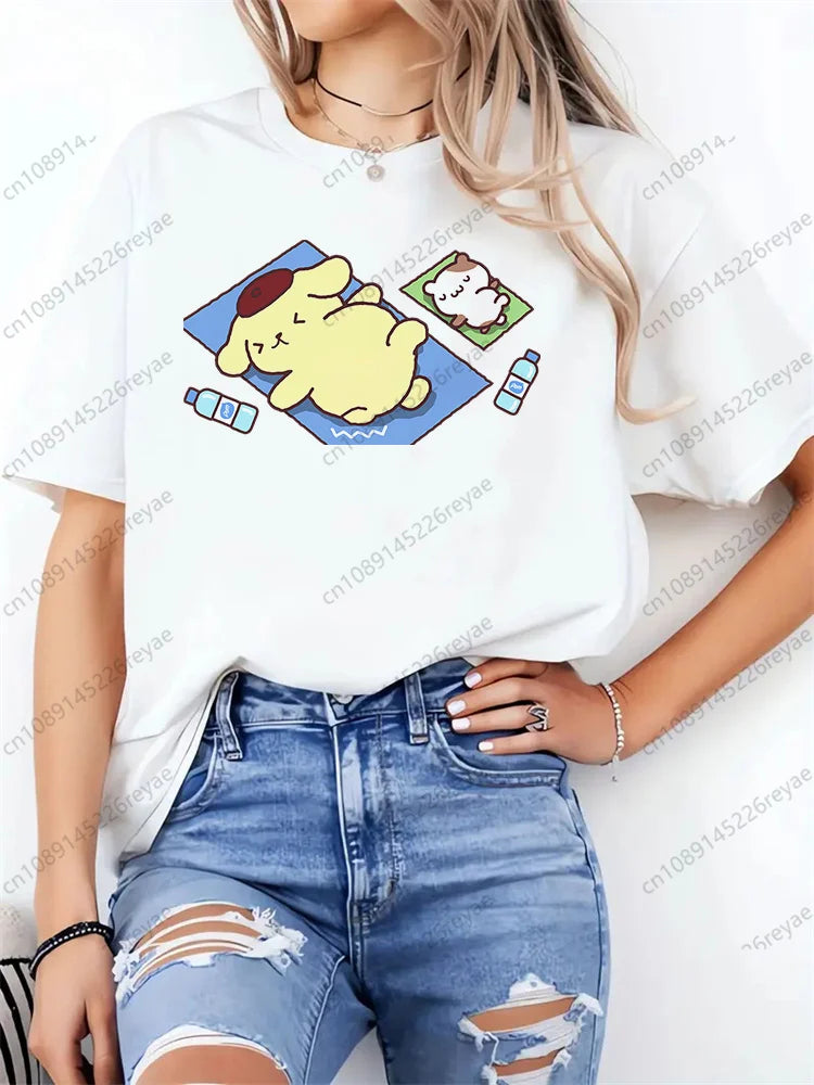 Women T Shirt Funny Pom Pom Purin Printed Tops Tee Female Short Sleeve Tshirt Harajuku Tee Shirts 90s Girls T-shirts