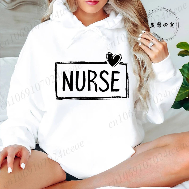Nurse Print Women Hoodies, Casual Nurse Life Graphic Sweatshirts Tops, Nursing Student Gift, Soft Long Sleeve Hoodies for Ladies