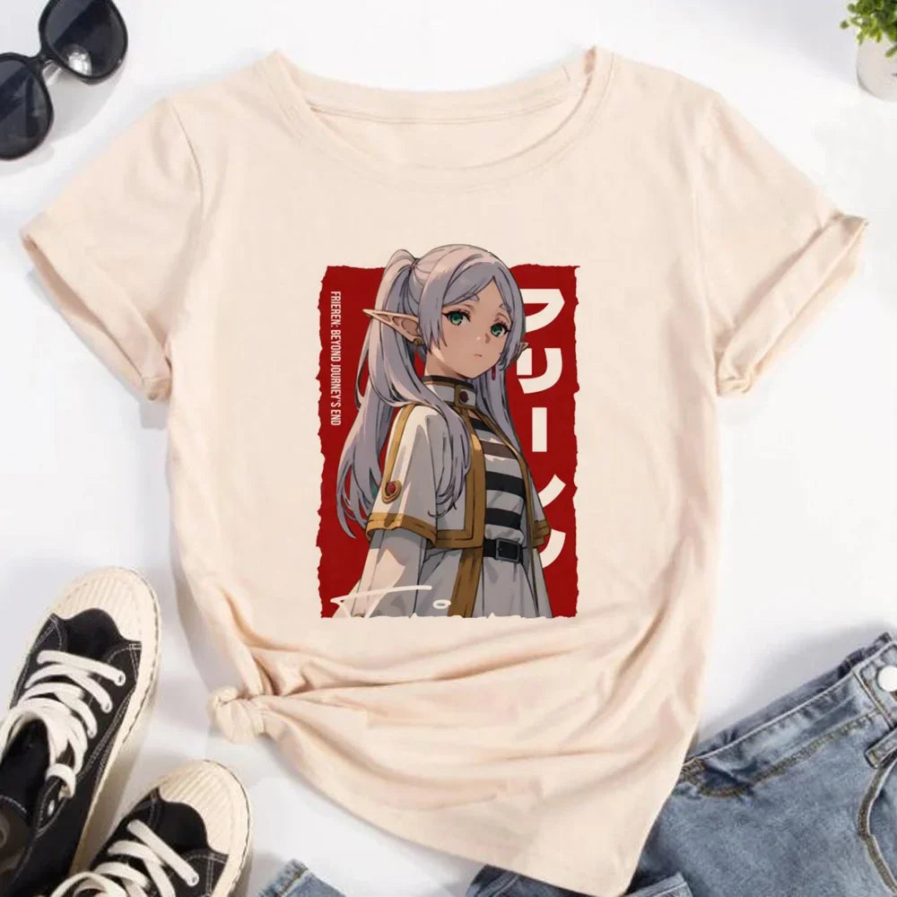 Frieren Tshirt Women Streetwear Anime Funny T-shirts Girl Y2k Designer Funny Female Clothing