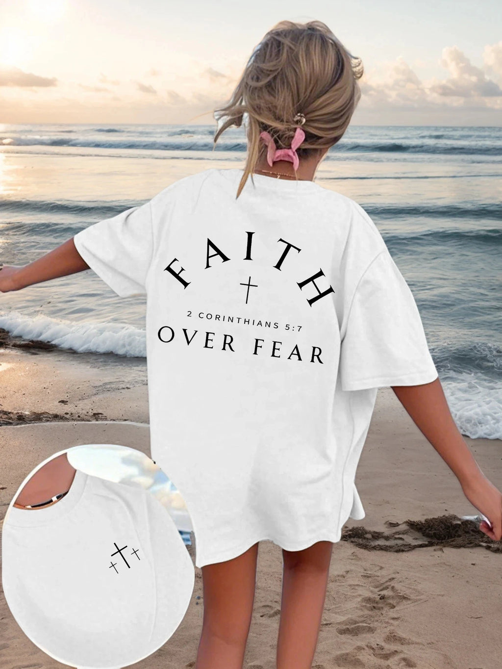 Summer Faith Over Fear Printing T-Shirts Womens Cotton Oversized T Shirts Basic O-Neck Short Sleeve Tops Casual Woman Clothes