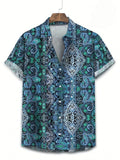 Hawaii Shirts for Men 3D Paisley Graphic Short-sleeved T-shirt Casual Lapel Buttons Male Tops Summer Oversized Bohemian Man Tees