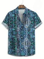 Hawaii Shirts for Men 3D Paisley Graphic Short-sleeved T-shirt Casual Lapel Buttons Male Tops Summer Oversized Bohemian Man Tees