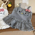 2026 Baby Girls Summer Clothing Cute Cat Plaid Bow Lace Halter Tops Tees Shirts Fashion Kids Children Cotton Casual Clothes