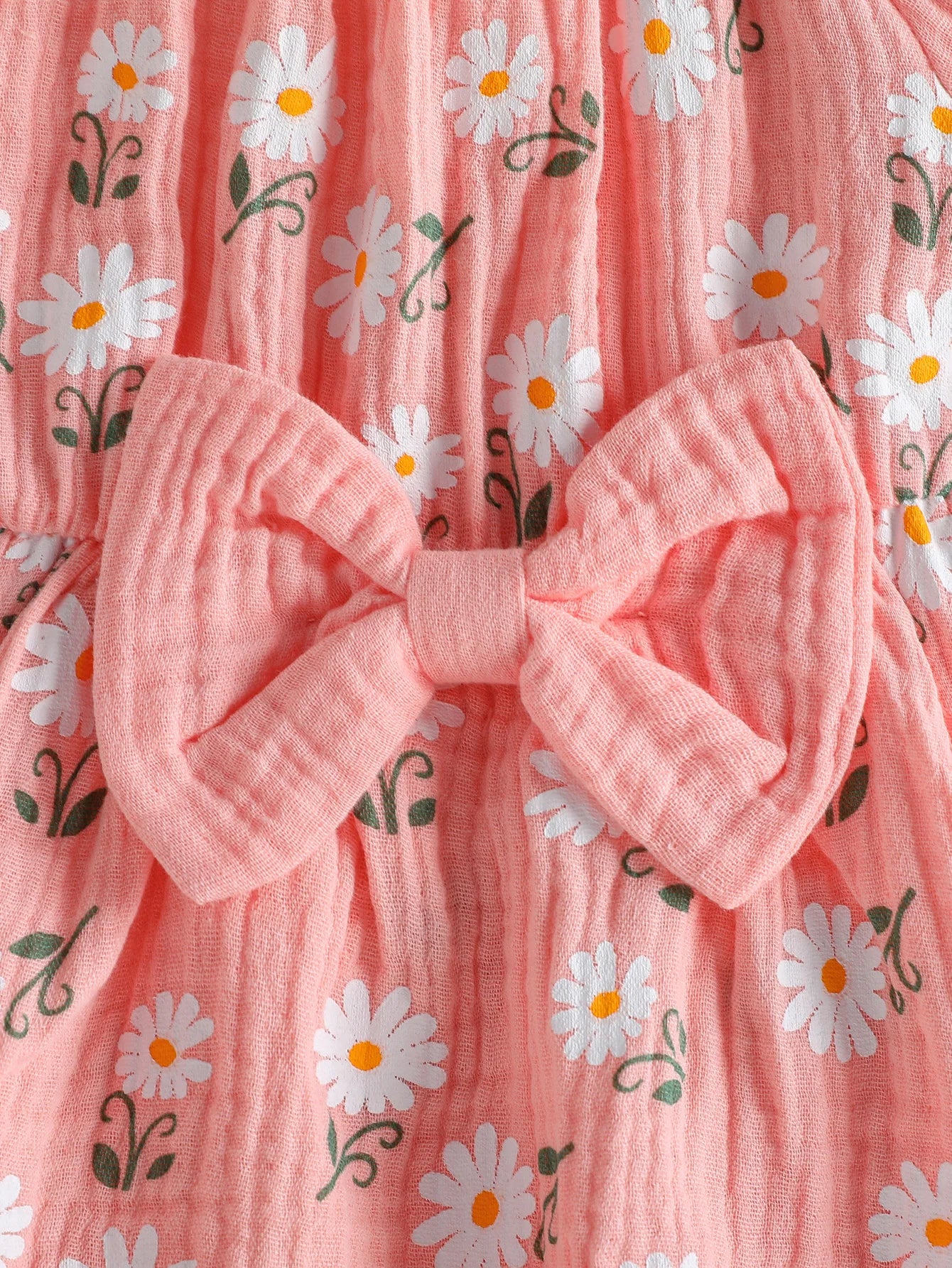 2Pcs Summer Newborn Soft  Cotton Pink Baby Girls Rompers Dress Daisy Print Short Sleeve Jumpsuits Clothes Bodysuits +Headband