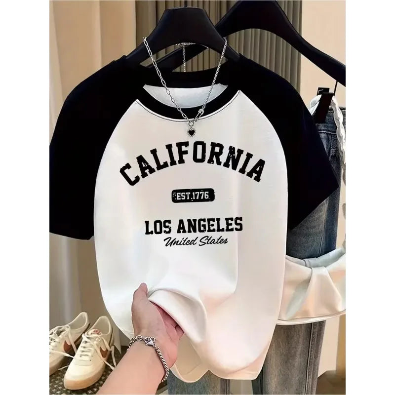 Women's California Graphic T-Shirt with Heart Design EST 1776 LOS ANGELES United States Print Casual T Shirt Graphic Y2k tshirt