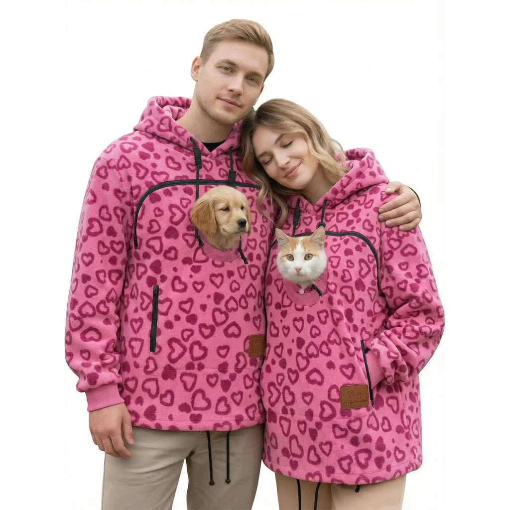 Ladies Winter Hooded Lamb Velvet Zipper Kangaroo Pocket Cat Dog Mommy Outwear Sweatshirt Comfortable Street Style Trendy Fashion