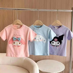2026 New Cartoon Sanrio Kuromi My Melody Cinnamoroll Girls Short Sleeve T-Shirt Summer Kawaii Children'S Clothes Gifts 90-140cm