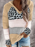 Plus Size Women's Autumn and Winter Pop Hooded Leopard Print Colour Block Sweater Casual Style Acrylic Material