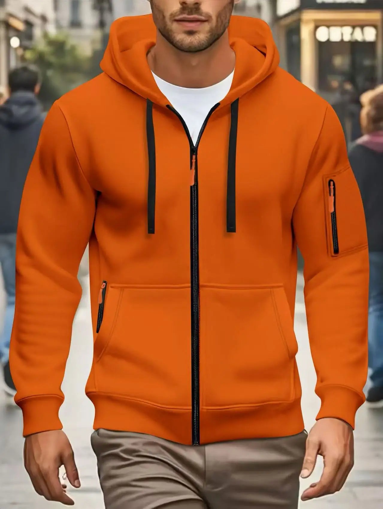 Men autumn and winter New Hoodies Long Sleeve Sweatshirt pocket Zipper Design Hooded Sweatshirt  Men Sportswear Casual Jacket