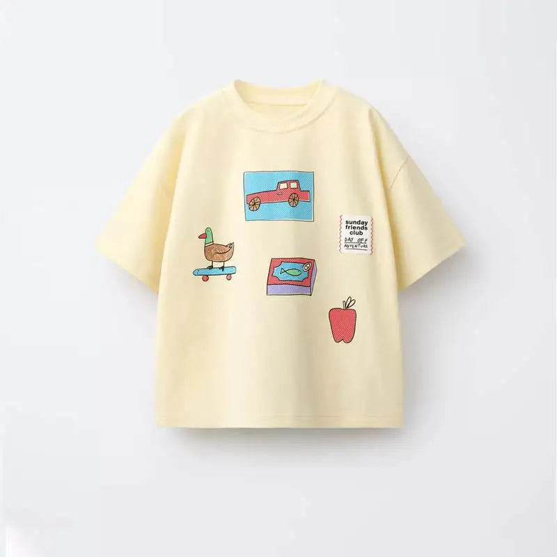 Summer Lovely TShirt 1-7Years Old Boys Girls Printed Tees Kids New Design Tops Round Neck Bottoming Shirt Cotton Short Sleeve