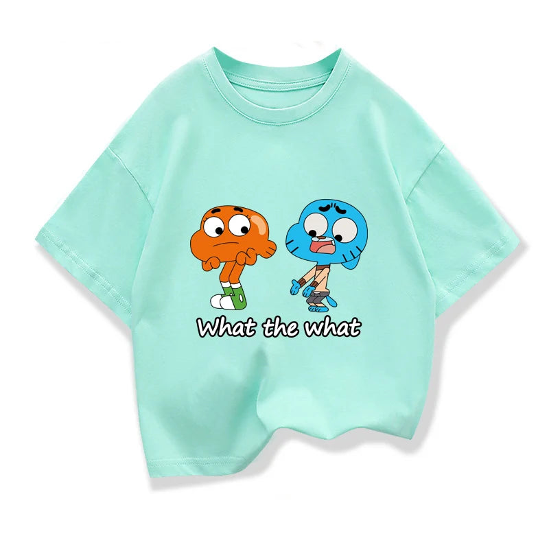 The Amazing World Of Gumball Tshirt For Kids Summer White Short-sleeved Cartoon Loose Tops 2025 New Teen Boys Fashion Clothes