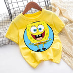 Cute SpongeBobs T-shirt Kids Anime Round Role Boys Girl Toddler Cotton Streetwear Tees Casual Short Sleeve Childern Clothes Tops