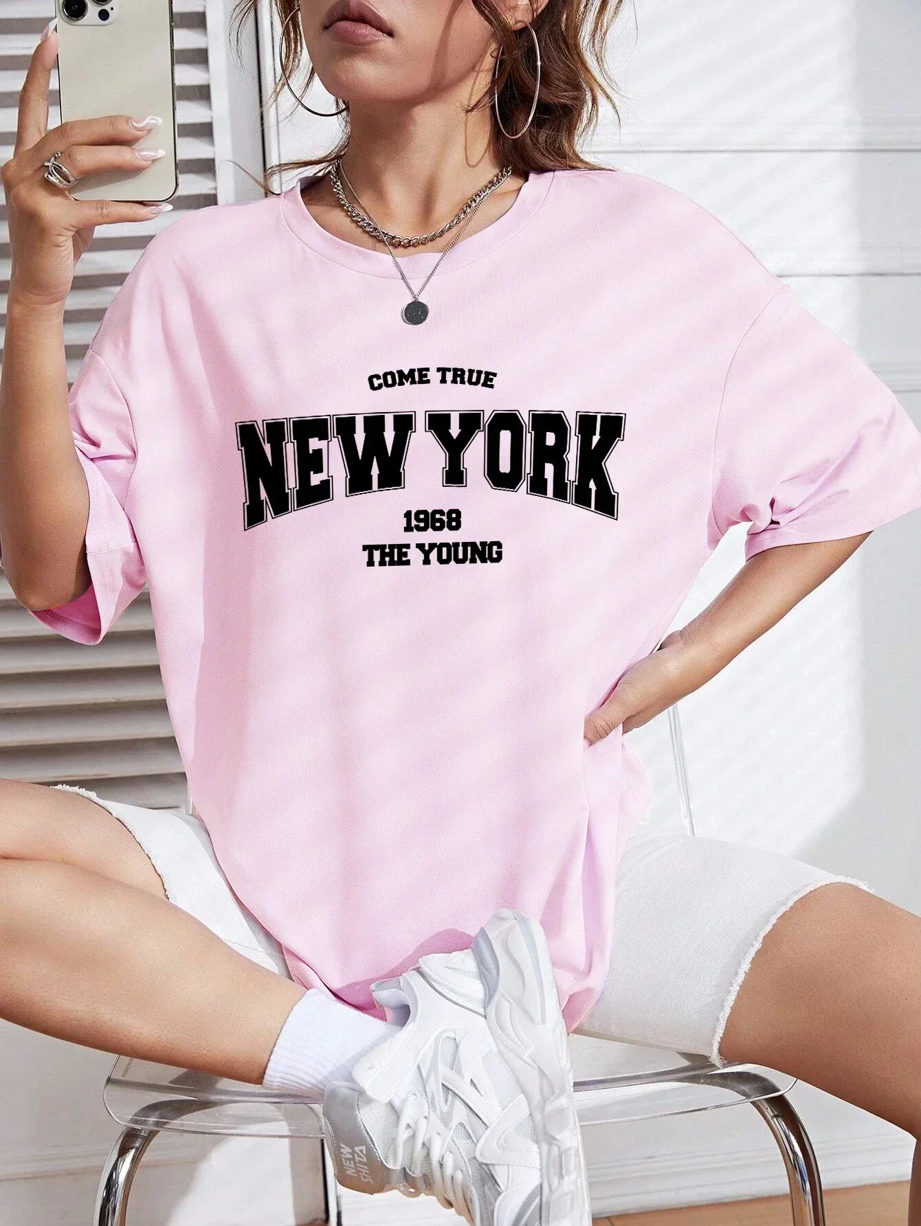 When 1968 The New York Is Young  Woman Tshirts Creativity Streettshirt Individual Casual Clothes Plus Size Aesthetic Clothes