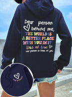Dear Person Behind Me Hoodie Women Colored Letters Warm Fleece Woman Hoody Fur-liner Spring Autumn Hoodies Y2K Casual Tops