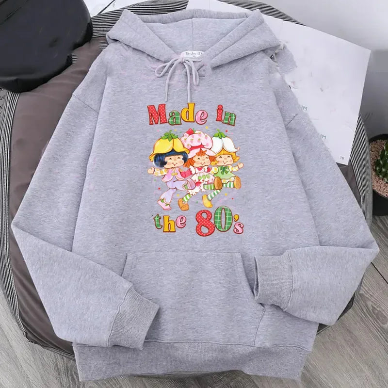Cartoon Strawberry Women Hoodies Strawberry shortcake Hoodies Tops Long Sleeve Pockets Fashion Hooded Sweatshirts