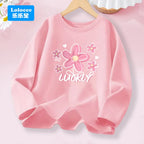Kawaii Lovely Heart T-shirt for Girls - Cute Pink Purple Heart Print Long Sleeve Top, Kids Casual Cotton Basic Shirt