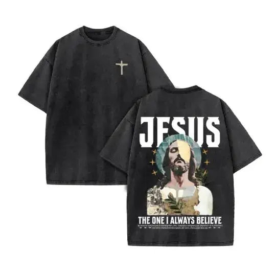 Jesus Christian Design New Summer Men's Top T-shirt Wash Short Sleeve Street Print Vintage T-shirt Oversized for Men and Women