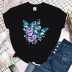 Women T-shirt Funny Flower Butterfly Print T-Shirts for Women Summer Round Neck Tee Shirt Femme Fashion Casual T-Shirts