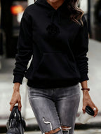 Women's autumn and winter warm and loose casual heart-shaped printed velvet long sleeved hooded sweatshirt