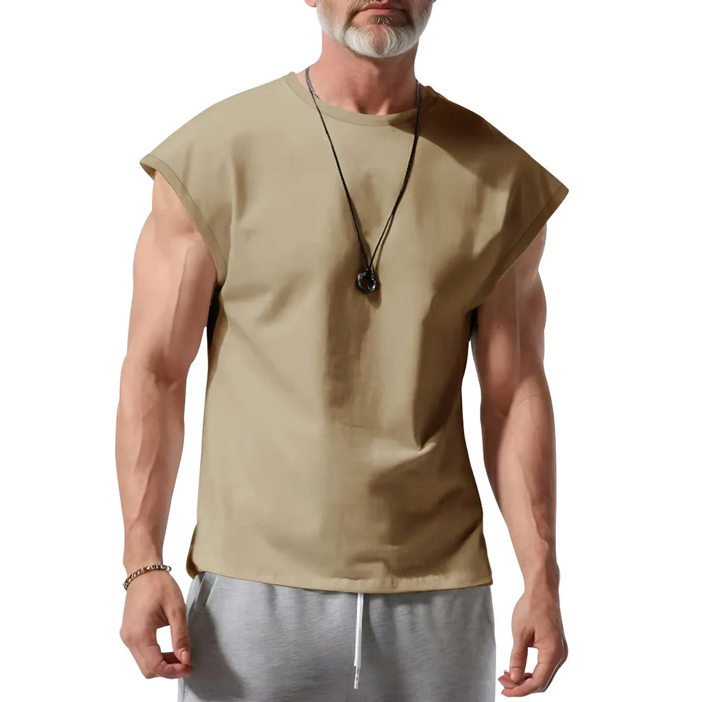 Amazon cross-border American summer new vest men's loose youth casual solid color thin shoulder T-shirt for men